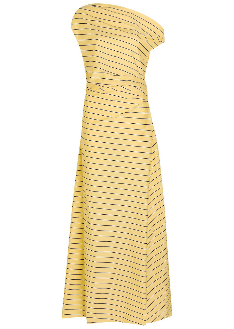 Staud Phare Striped Stretch Cotton-poplin Maxi Dress Yellow