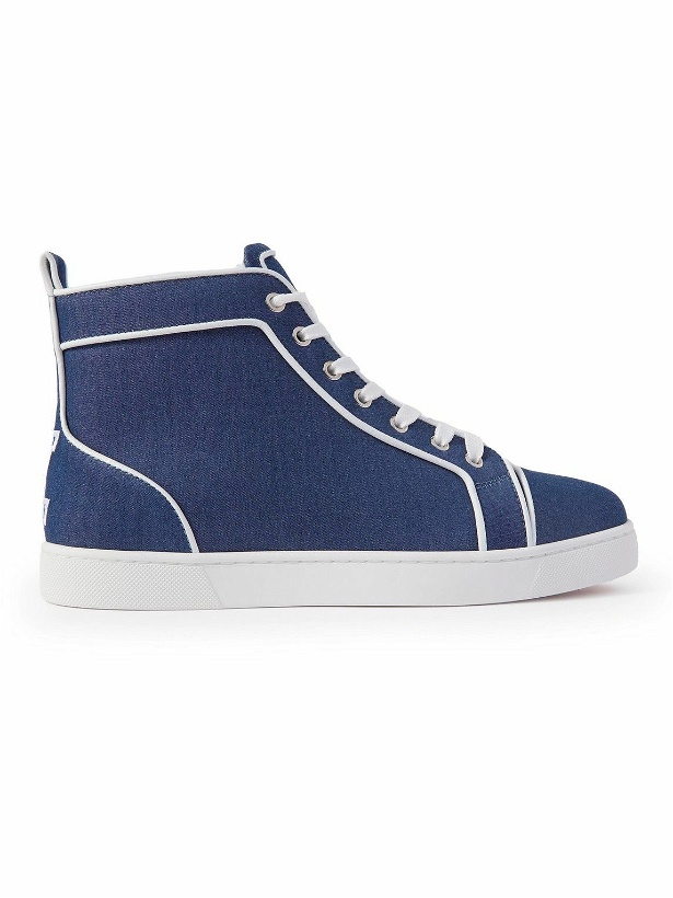 Photo: Christian Louboutin - Logo-Embroidered Leather-Trimmed Denim High-Top Sneakers - Blue