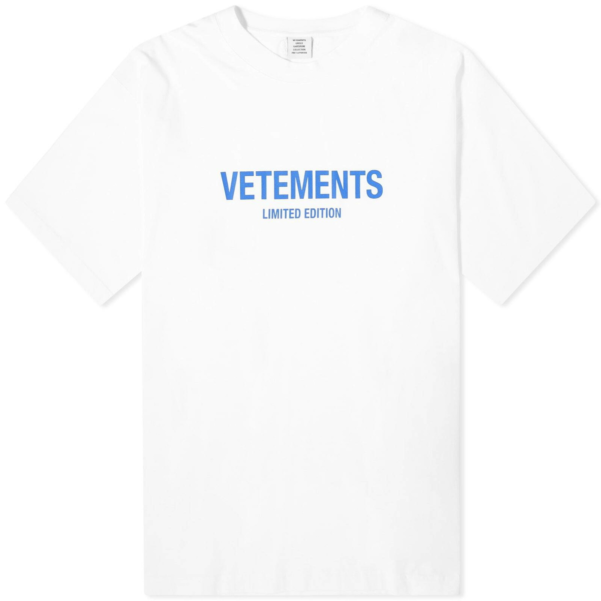 Photo: Vetements Men's Limited Edition Logo T-Shirt in White/Blue