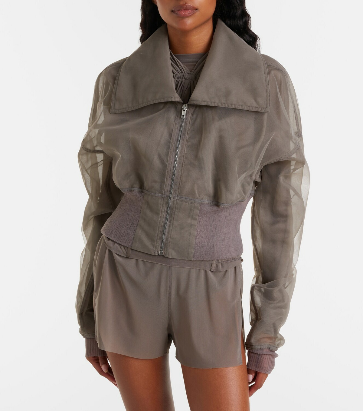 Rick Owens Dracucollar tulle and organza bomber jacket