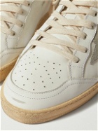 Golden Goose - Ball Star Distressed Faux Suede-Trimmed Embossed Leather Sneakers - White