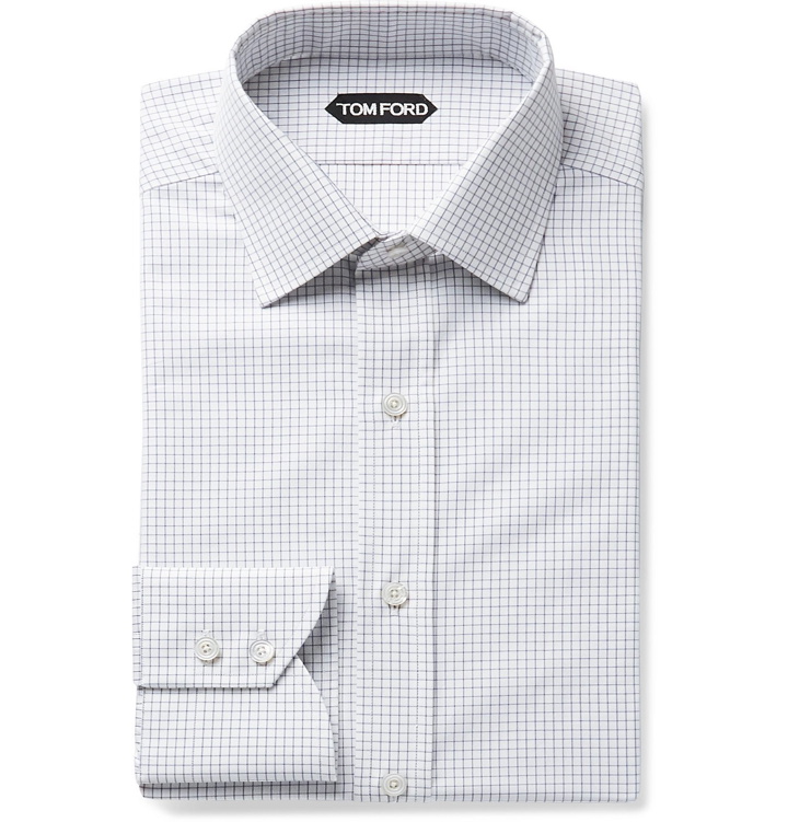Photo: TOM FORD - Slim-Fit Checked Cotton-Poplin Shirt - White