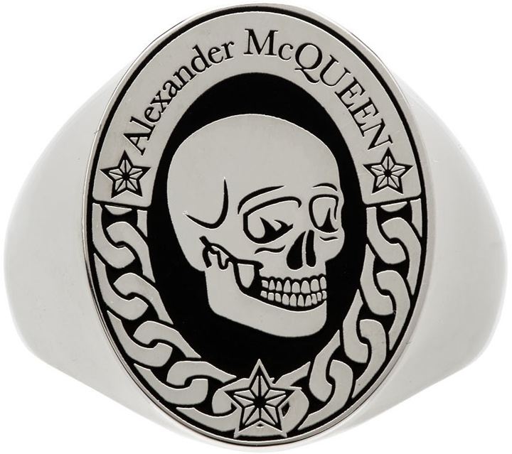 Photo: Alexander McQueen Silver & Black Signet Skull Ring
