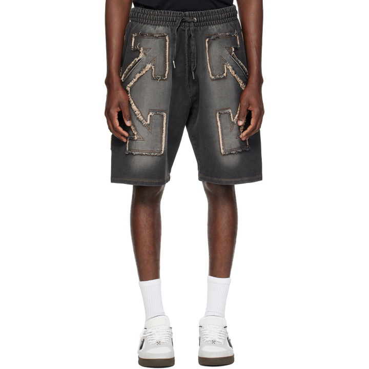 Photo: Off-White Black Distressed Arrow Skate Sweat Shorts
