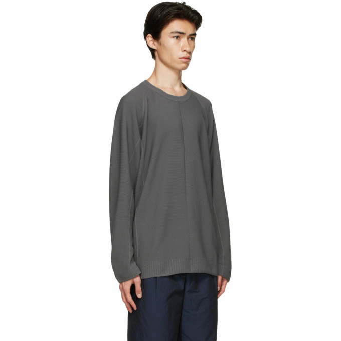 Issey Miyake Men Grey Knit Flat Sweater Issey Miyake Men