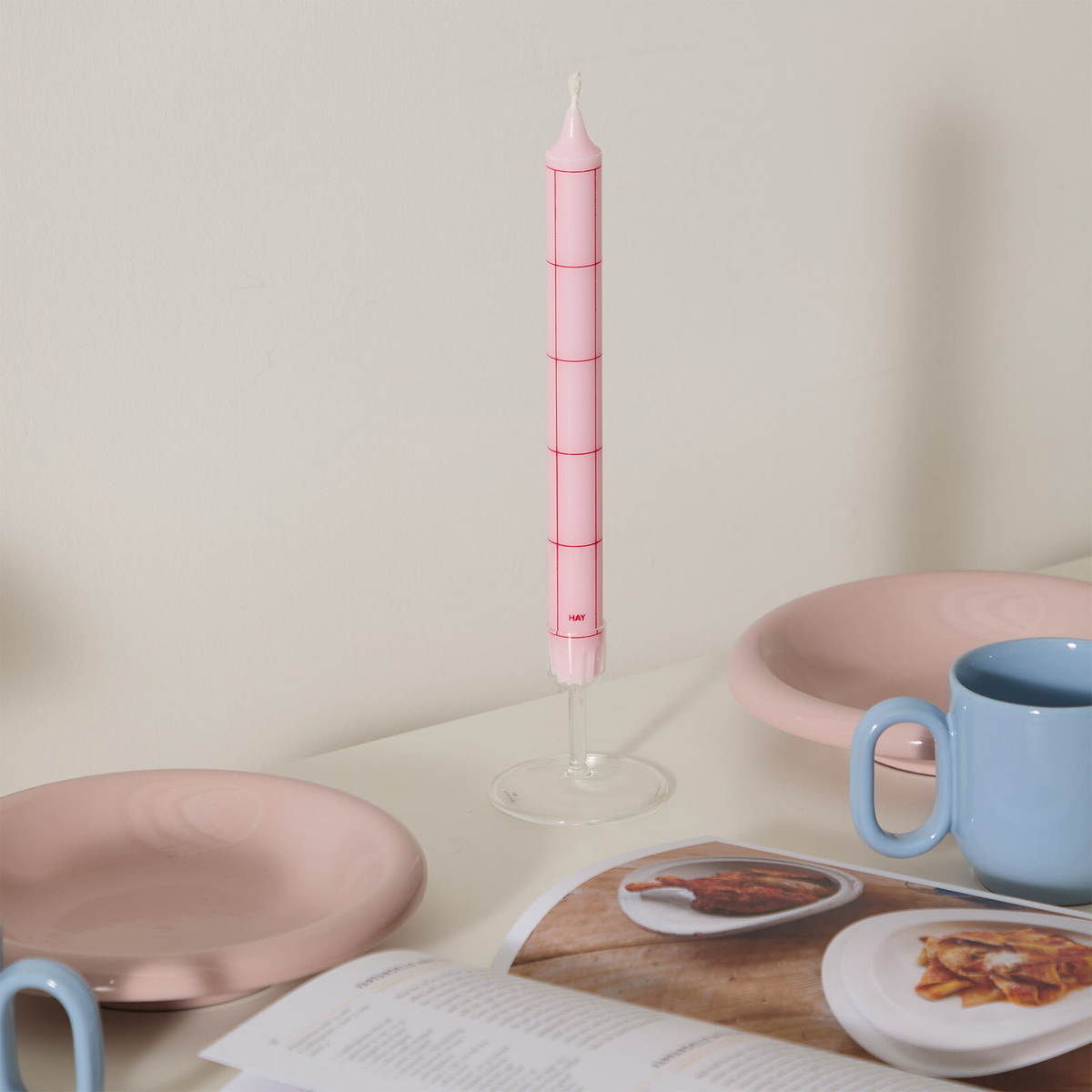 HAY Pattern Candle - Grid Check in Pink/Red 