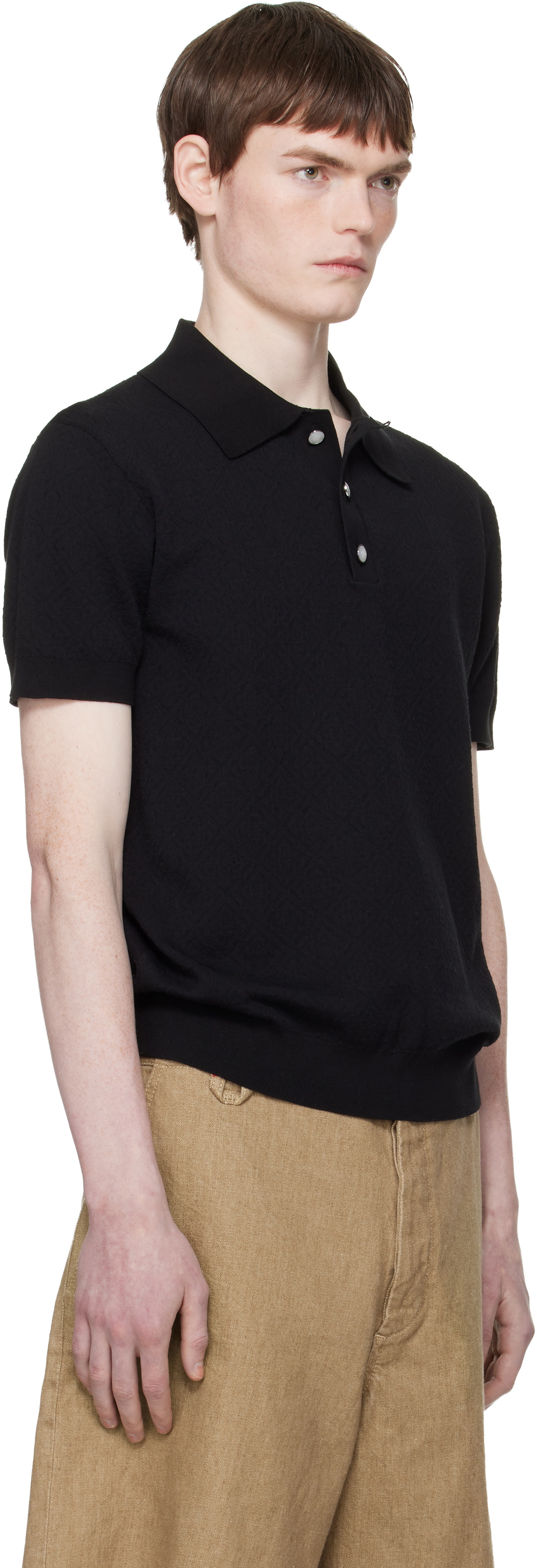 Casablanca Black Pointelle Monogram Short Sleeve Polo
