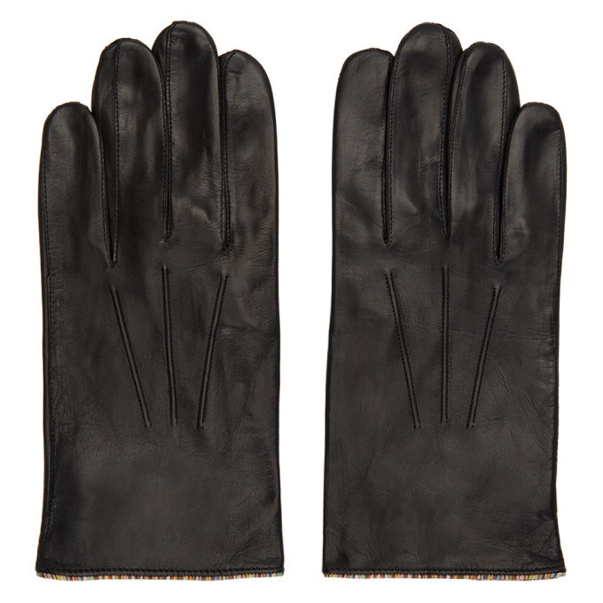 Photo: Paul Smith Black Leather Signature Stripe Gloves
