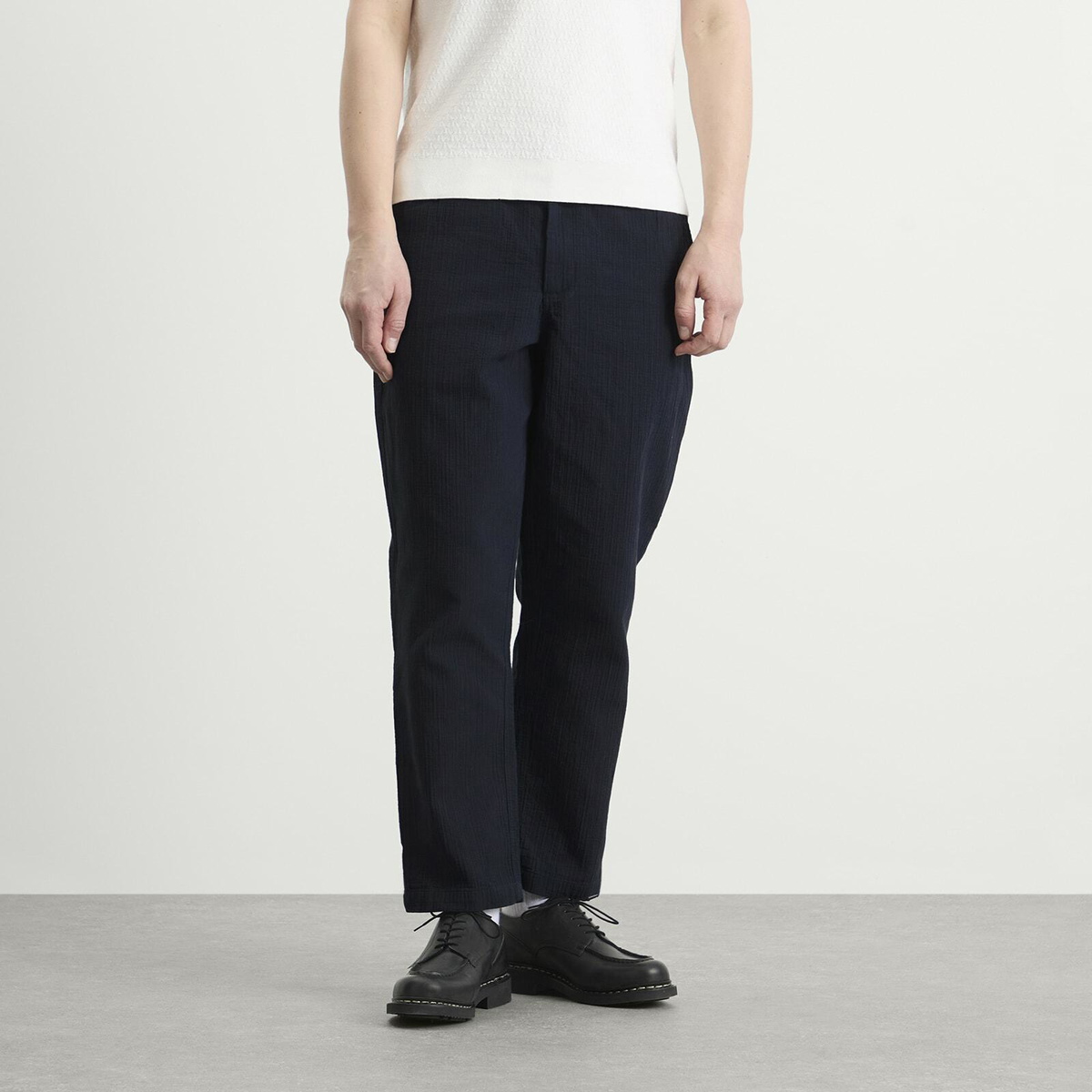 Wax London Men's Kurt Cotton Linen Crinkle Trousers in Navy