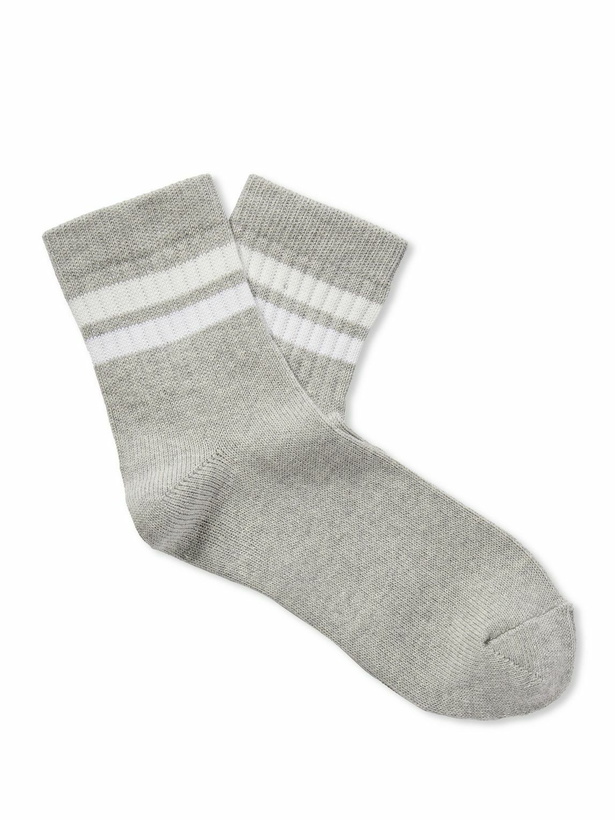 Photo: Mr P. - Striped Ribbed Cotton-Blend Socks