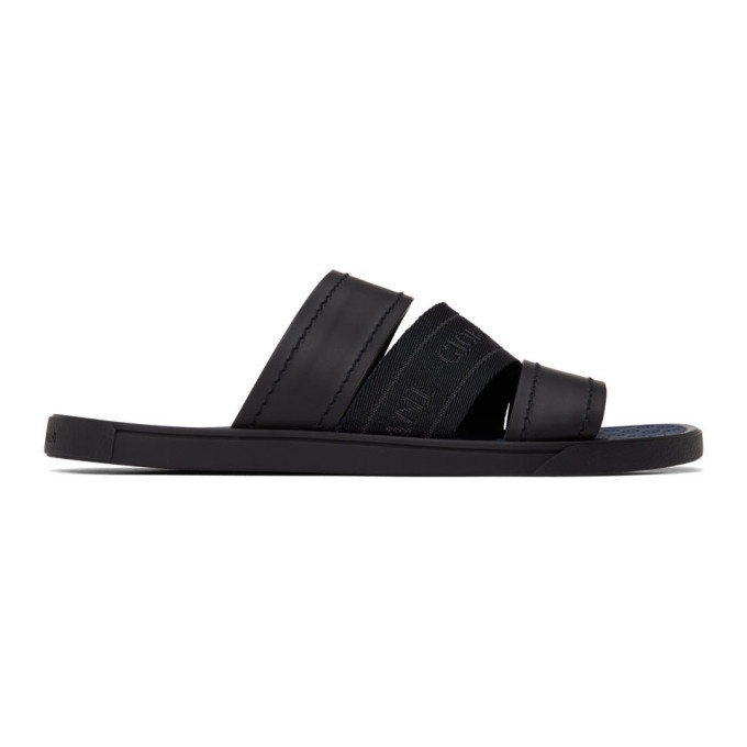 Photo: Giorgio Armani Black Leather and Nylon Slide Sandals