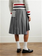 Thom Browne - Pleated Striped Wool Skirt - Gray