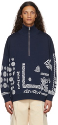 Palm Angels Navy Bandan Zip-Up Sweater