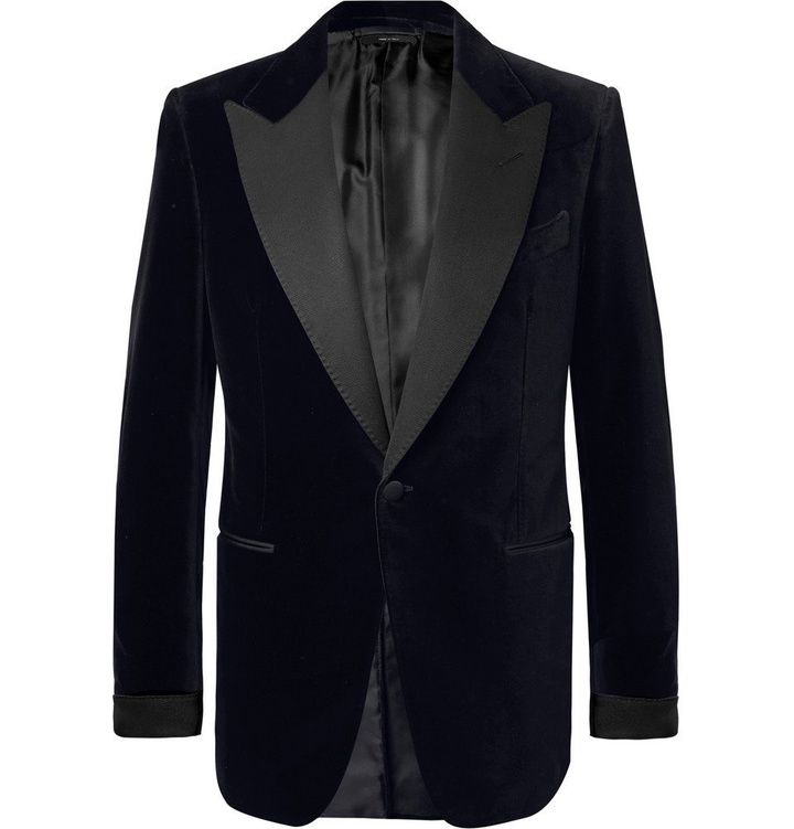 Photo: TOM FORD - Black Shelton Slim-Fit Faille-Trimmed Cotton-Velvet Tuxedo Jacket - Black