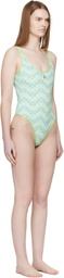 Casablanca Green Wavy Monogram Swimsuit