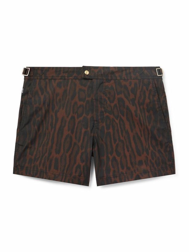 Photo: TOM FORD - Straight-Leg Mid-Length Ocelot-Print Swim Shorts - Brown