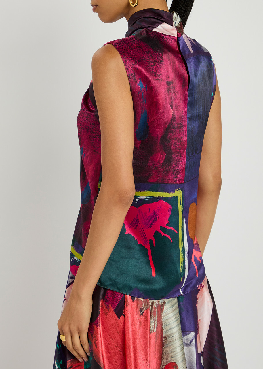 Roksanda Ava Printed Silk-satin top Multi Print