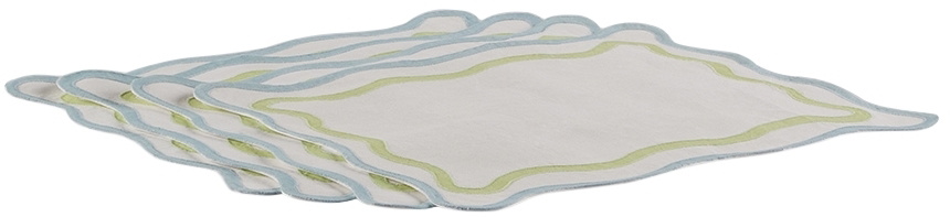 Misette Blue & Green Grid Embroidered Linen Placemat Set