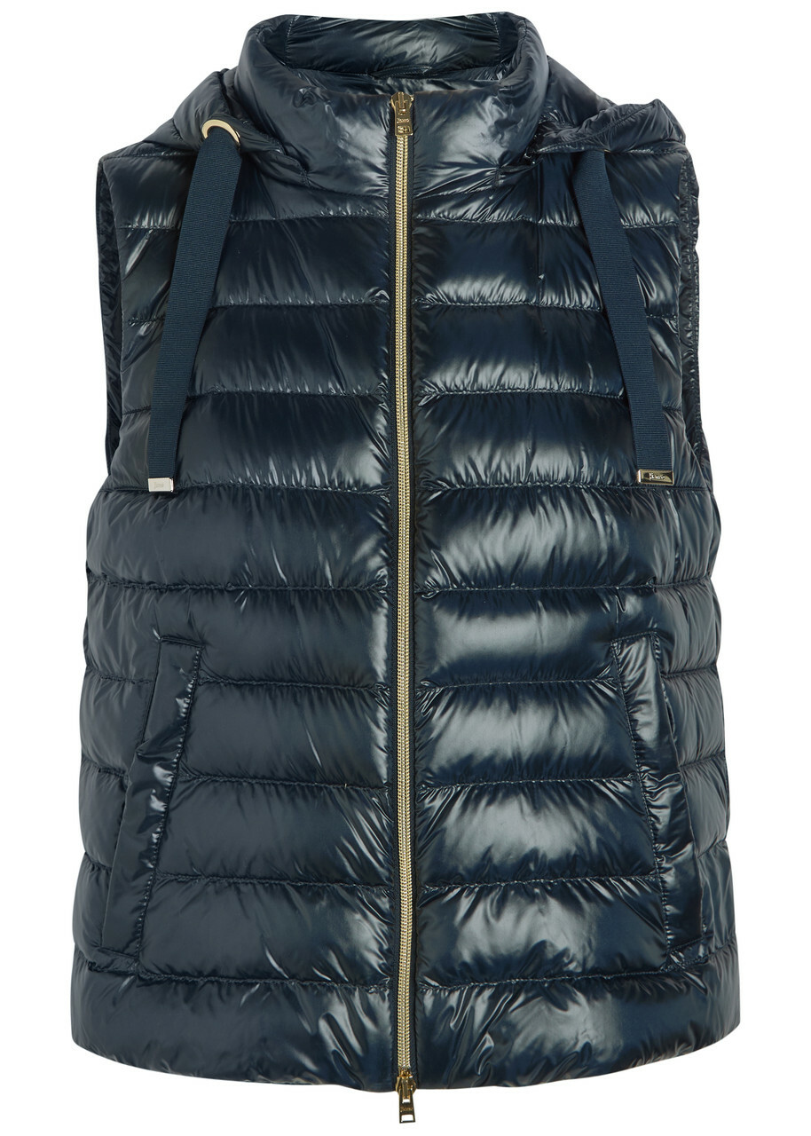 Herno Padded Hooded Glossed Shell Gilet Blue