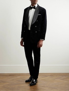 Brunello Cucinelli - Straight-Leg Pleated Satin-Trimmed Cotton-Velvet Tuxedo Trousers - Black