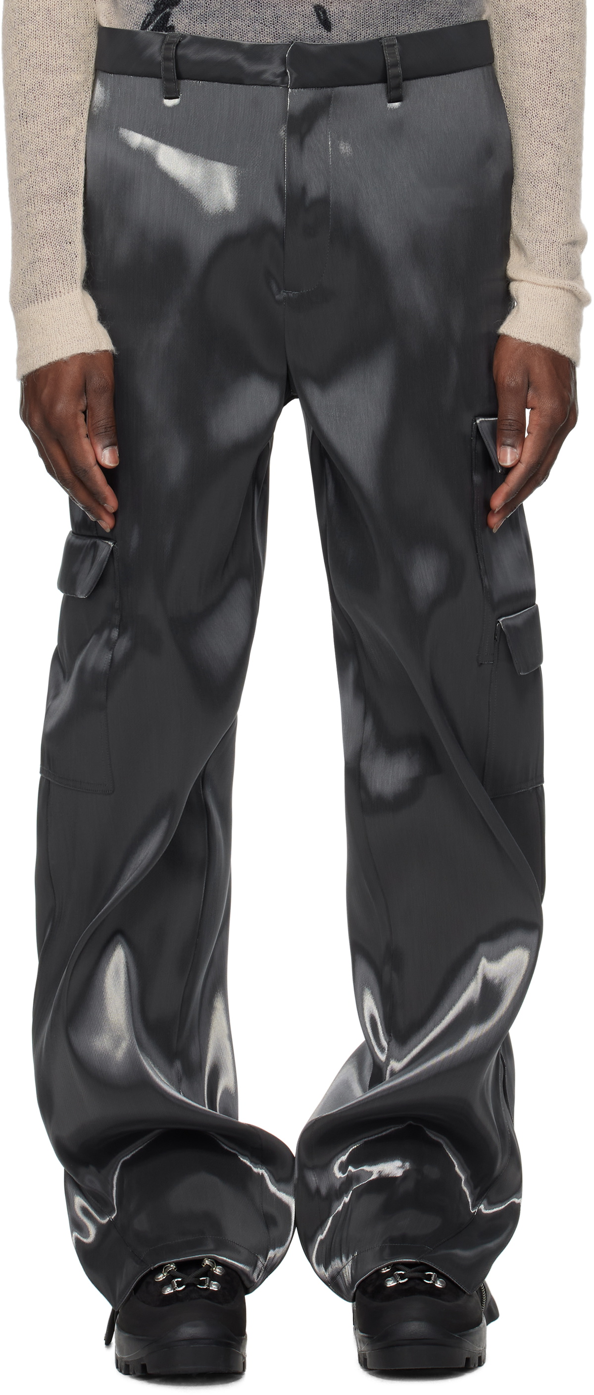 HELIOT EMIL Gray Liquid Metal Cargo Pants
