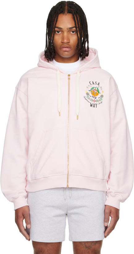 Photo: Casablanca Pink 'Casa Way' Orange Mascot Zip Hoodie