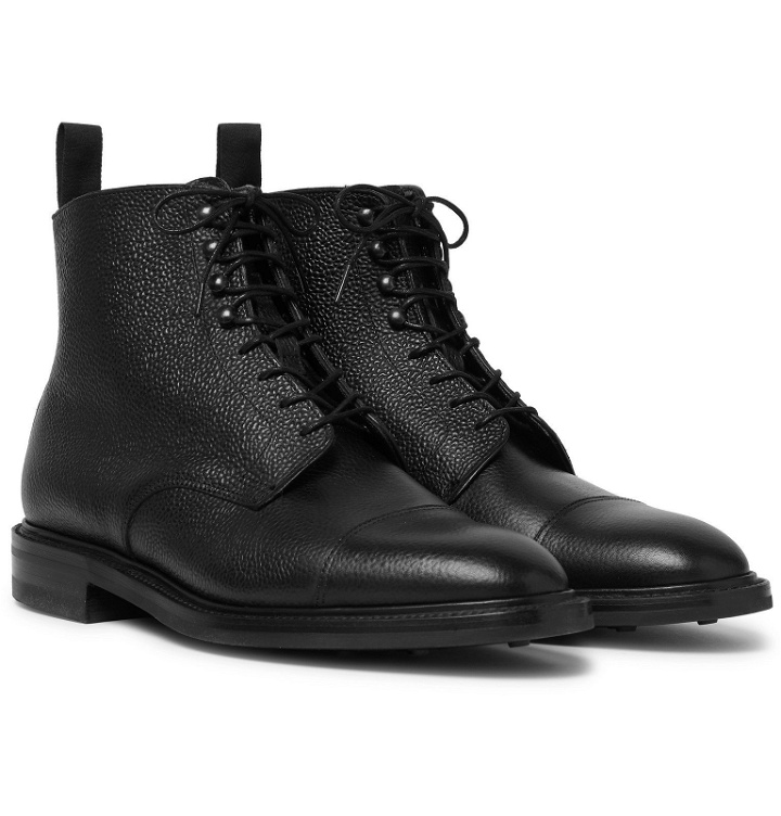 Photo: Kingsman - George Cleverley Cap-Toe Pebble-Grain Leather Boots - Black