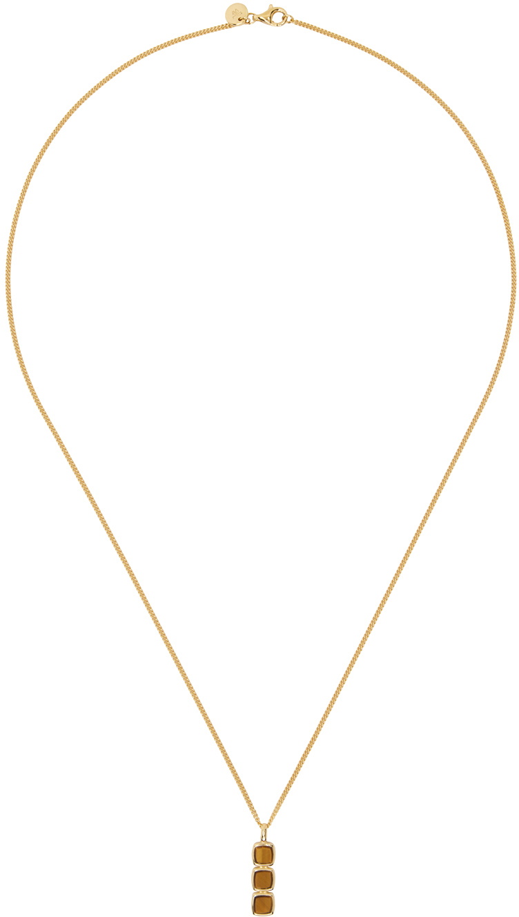 Tom Wood Gold & Tiger's Eye Mini Cushion Pendant Necklace