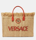 Versace La Medusa leather-trimmed straw tote bag