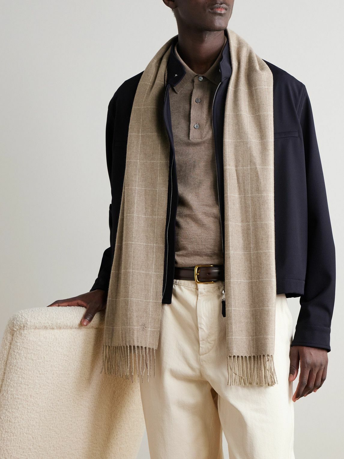 Dunhill - Fringed Checked Cashmere Scarf