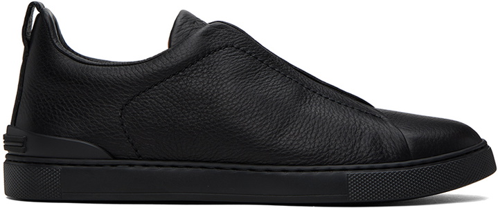 Photo: ZEGNA Black Triple Stitch Sneakers