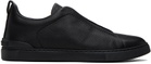 ZEGNA Black Triple Stitch Sneakers