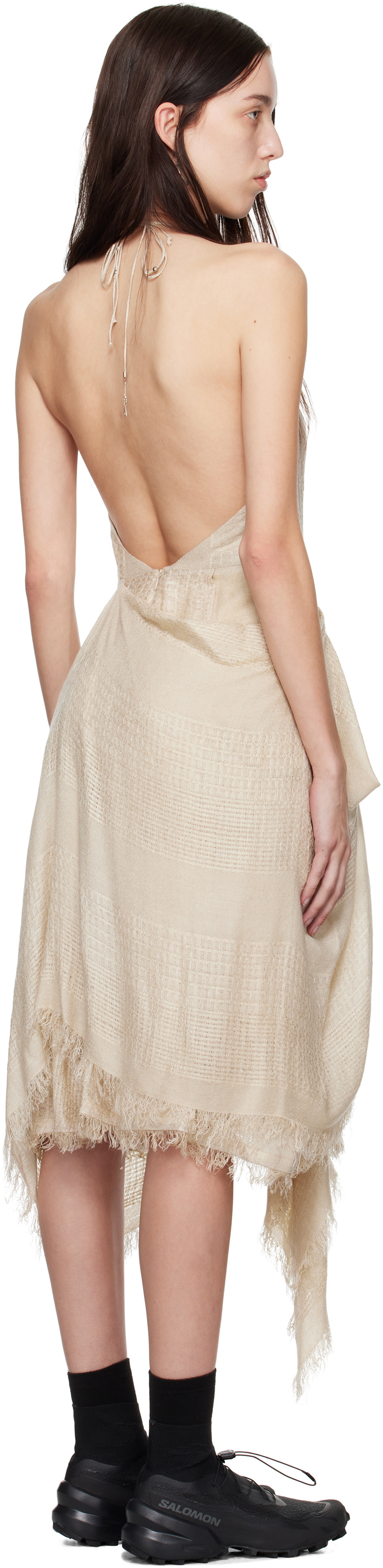 HYEIN SEO Beige Fringed Crescent Midi Dress
