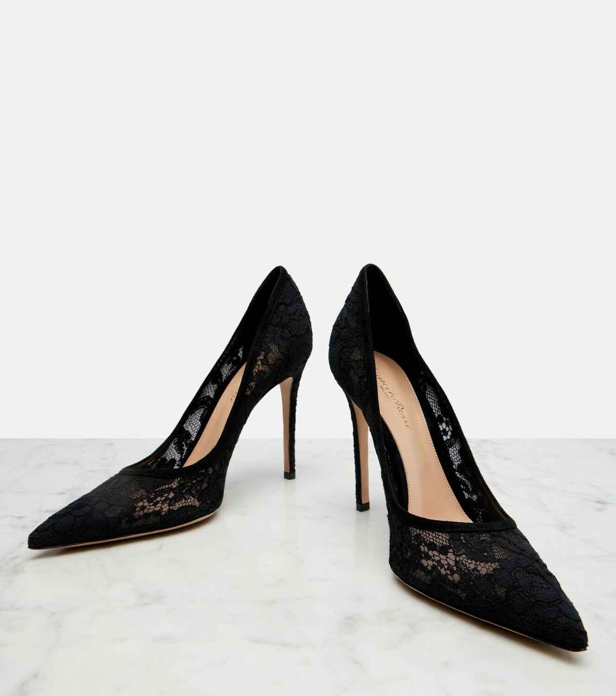 Gianvito Rossi Claudia suede-trimmed lace pumps