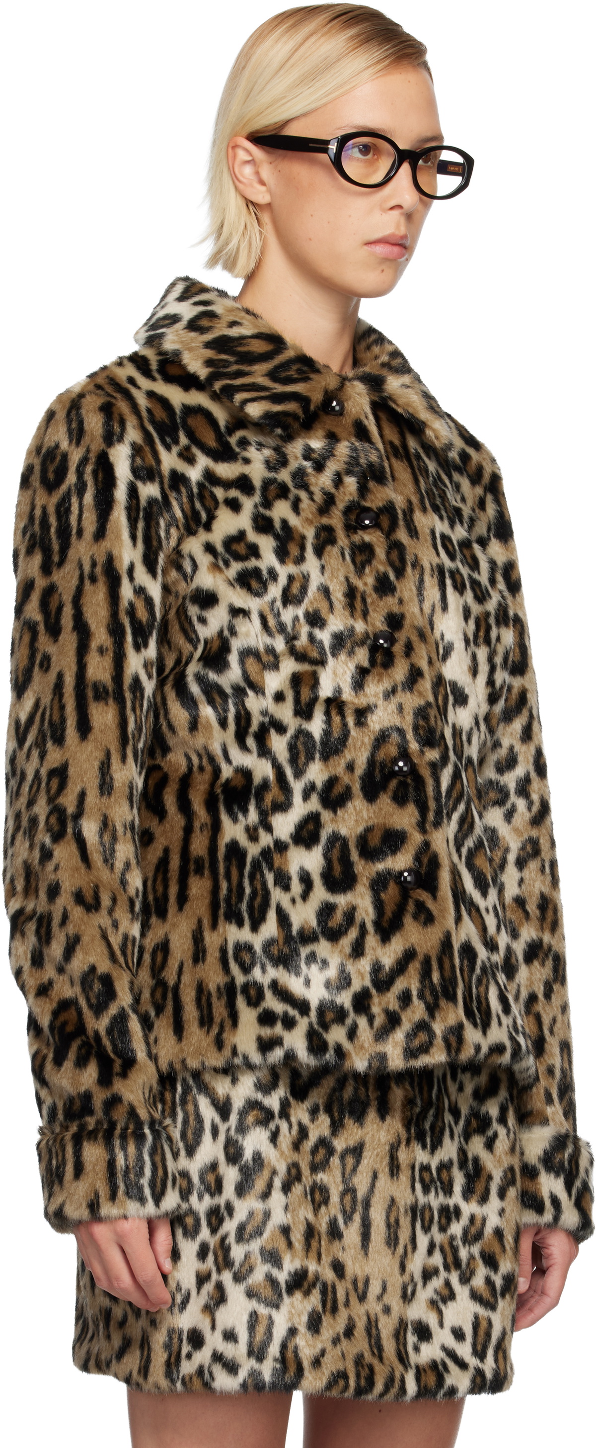Anna Sui Beige & Black Leopard Faux-Fur Jacket