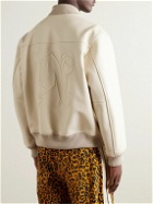 Palm Angels - Logo-Embossed Leather Bomber Jacket - Neutrals