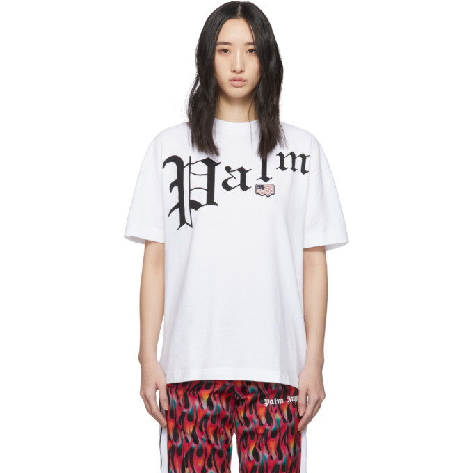 Palm Angels White New Gothic T-Shirt Palm Angels