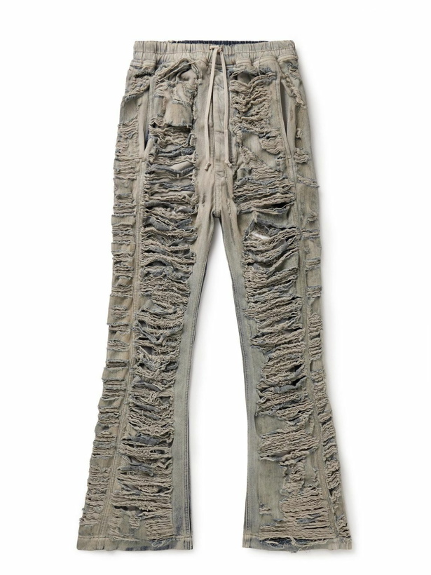 Photo: DRKSHDW by Rick Owens - Pusher Straight-Leg Distressed Drawstring Jeans - Gray