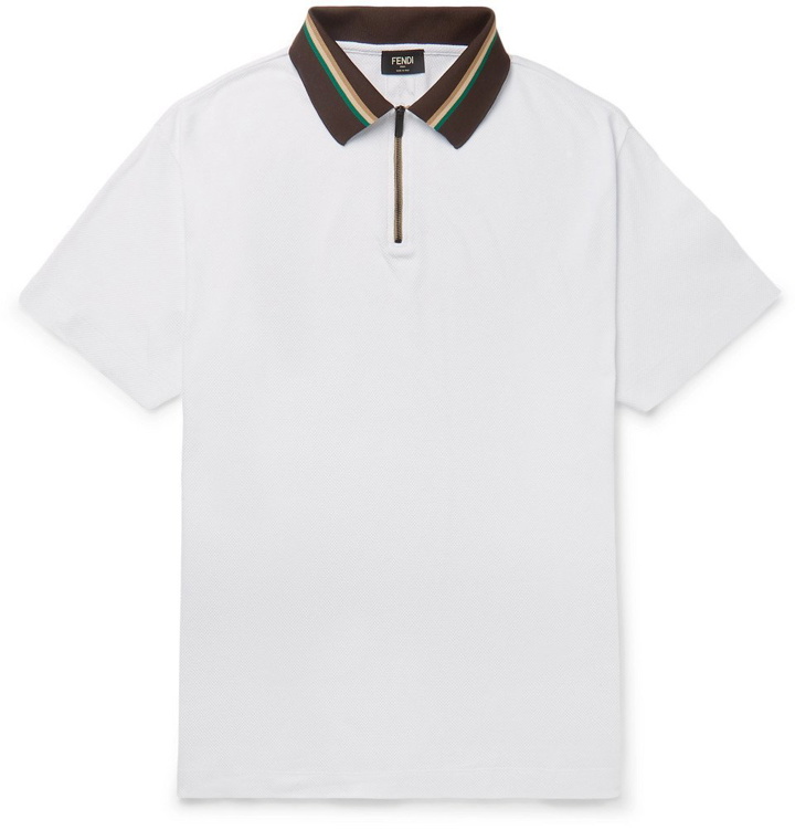 Photo: Fendi - Open-Knit Cotton Half-Zip Polo Shirt - White