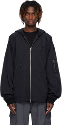 Juun.J Black Nylon Puckering Zip-Up Hoodie