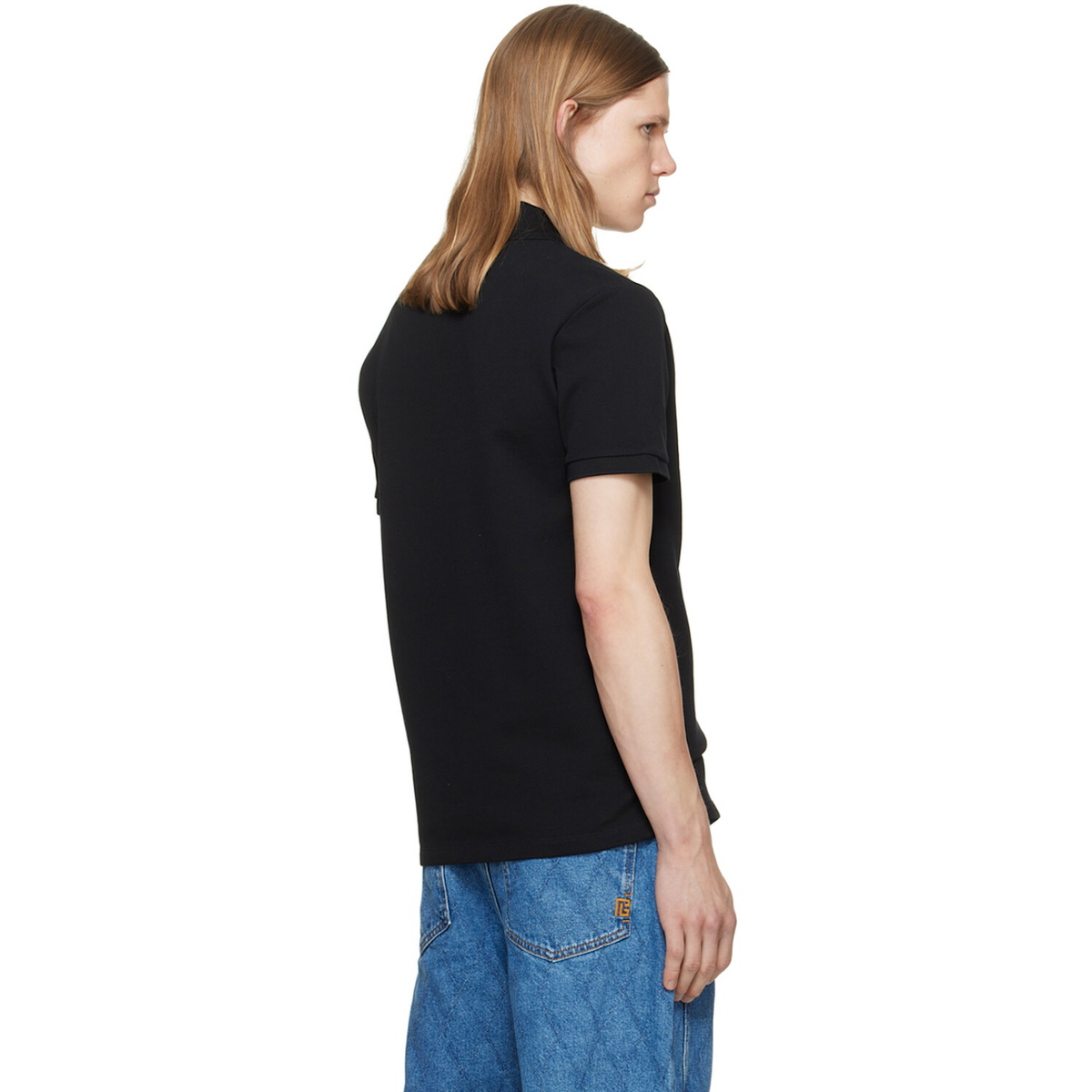 BALMAIN Black Embroidered Cotton Polo