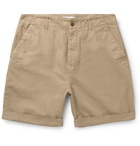 Mr P. - Garment-Dyed Peached Cotton and Linen-Blend Twill Shorts - Sand
