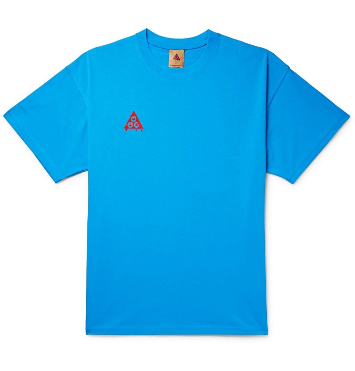 Photo: Nike - ACG NRG Oversized Logo-Embroidered Cotton-Jersey T-Shirt - Blue