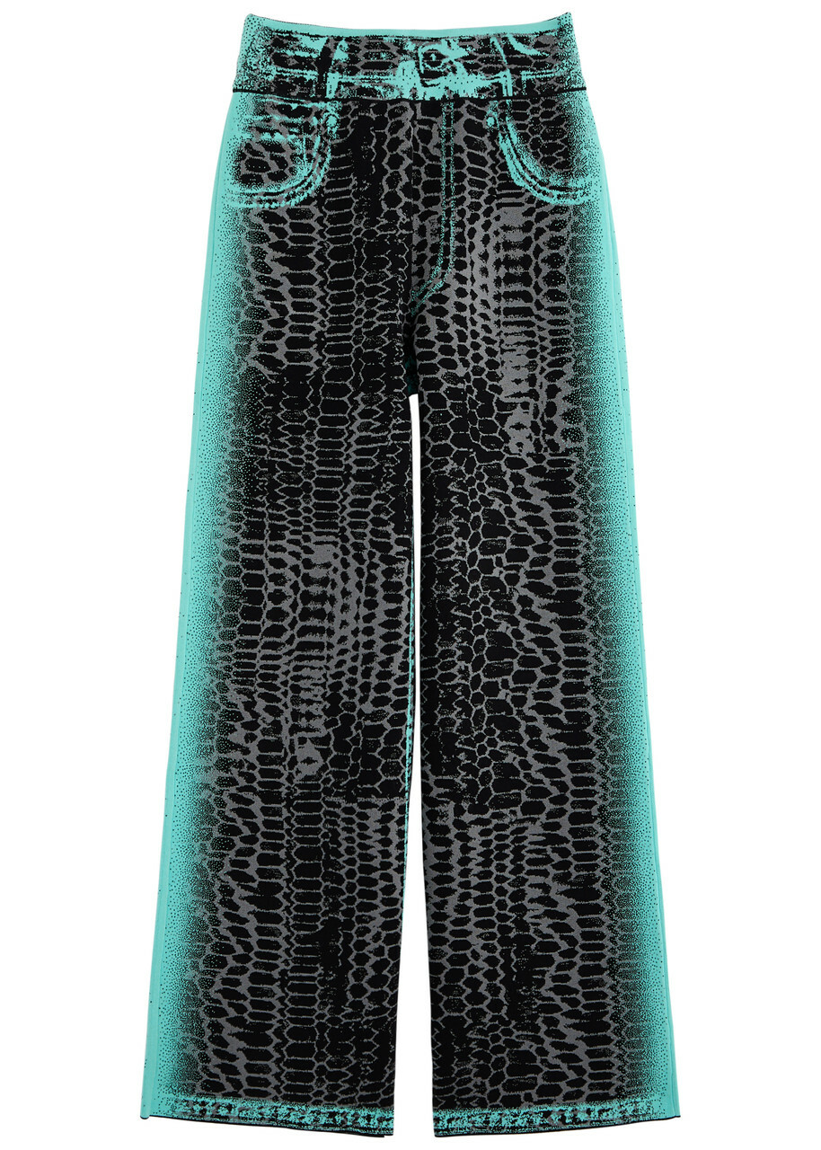 PH5 Zahra Printed Wide-leg Knitted Trousers Black