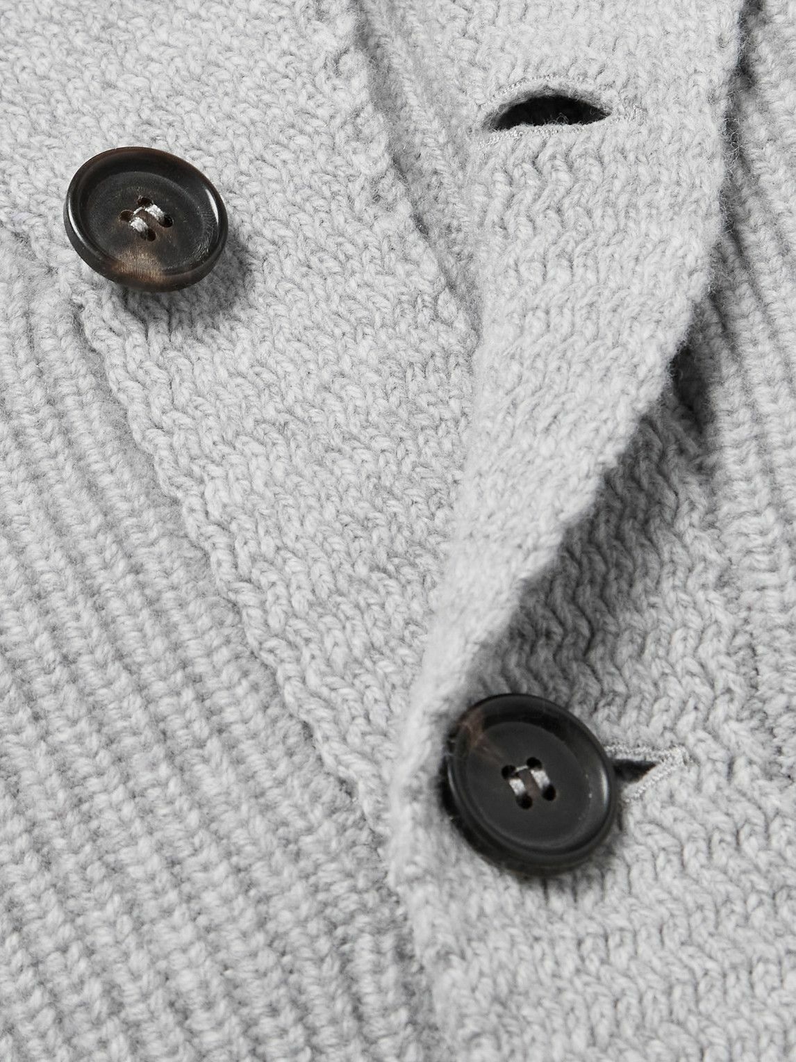 William Lockie - Duncan Shawl-Collar Ribbed Merino Wool and Cashmere-Blend Cardigan - Gray