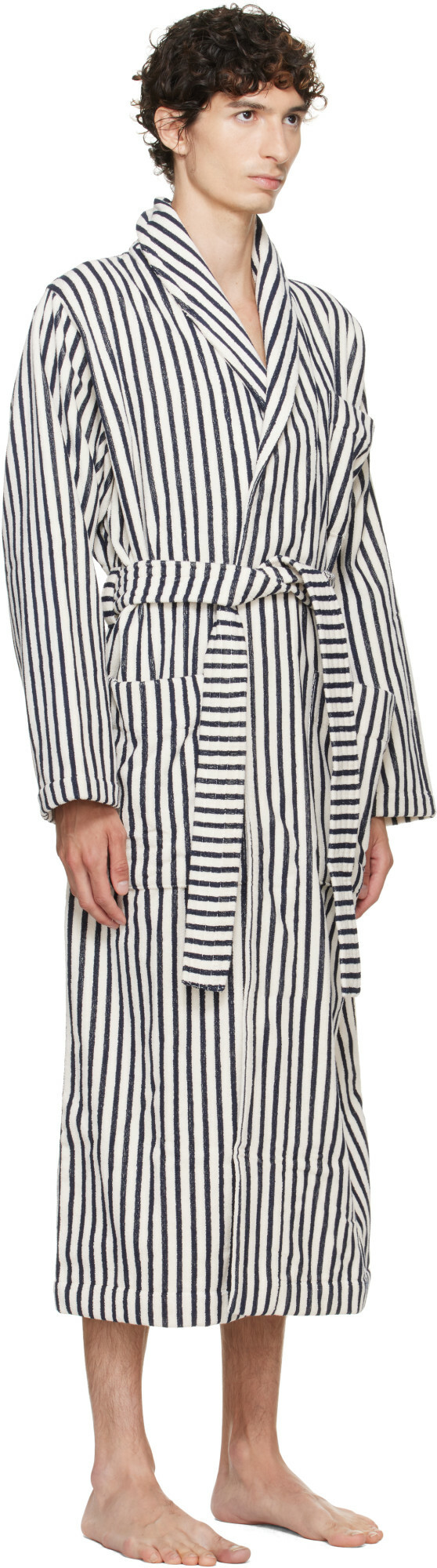 Tekla White & Navy Terry Classic Bathrobe
