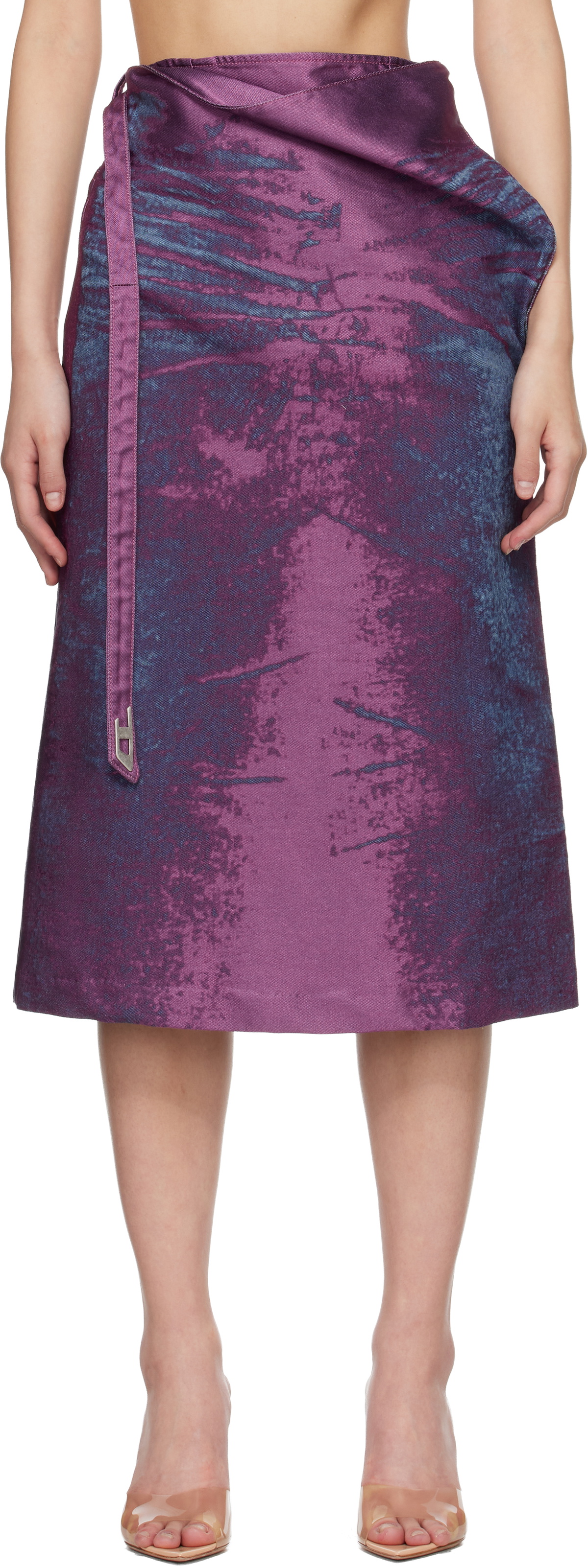 Diesel Purple Satin Denim Midi Skirt
