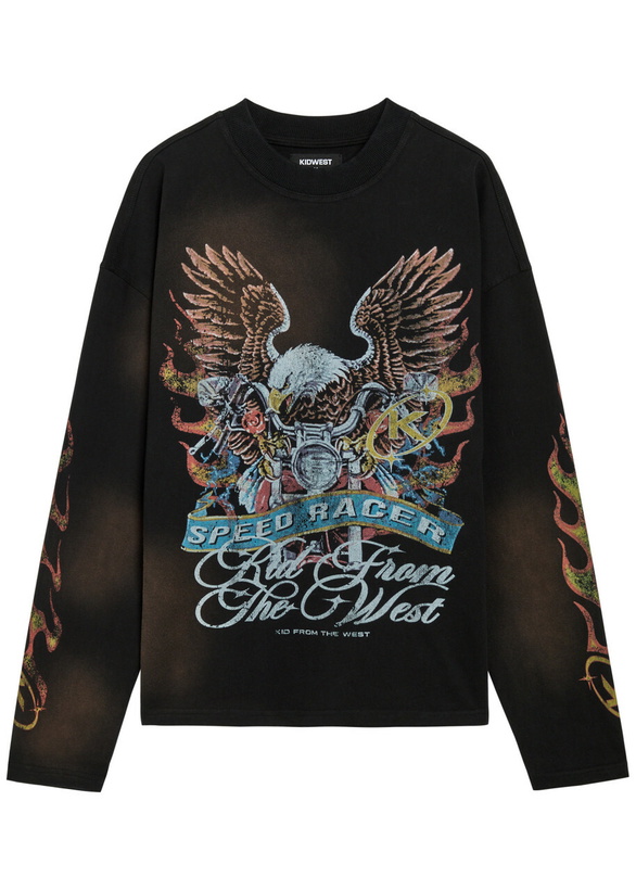 Photo: Kidwest Eagle Flame Printed Cotton T-shirt Black