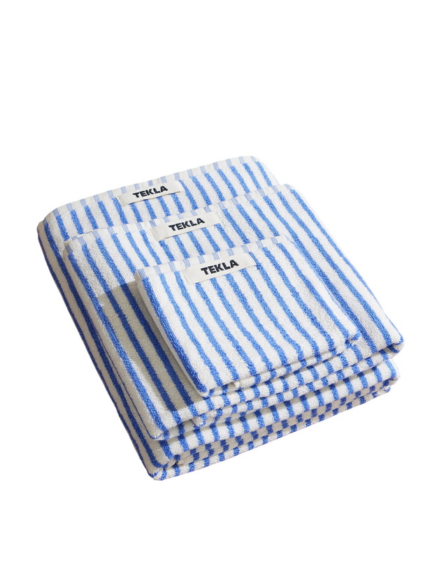 Photo: TEKLA - Set-of-Three Logo-Appliquéd Striped Organic Cotton-Terry Towels