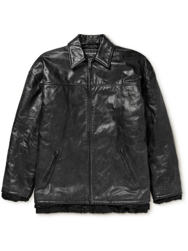 Photo: BALENCIAGA - Oversized Padded Crinkled-Leather Jacket - Black